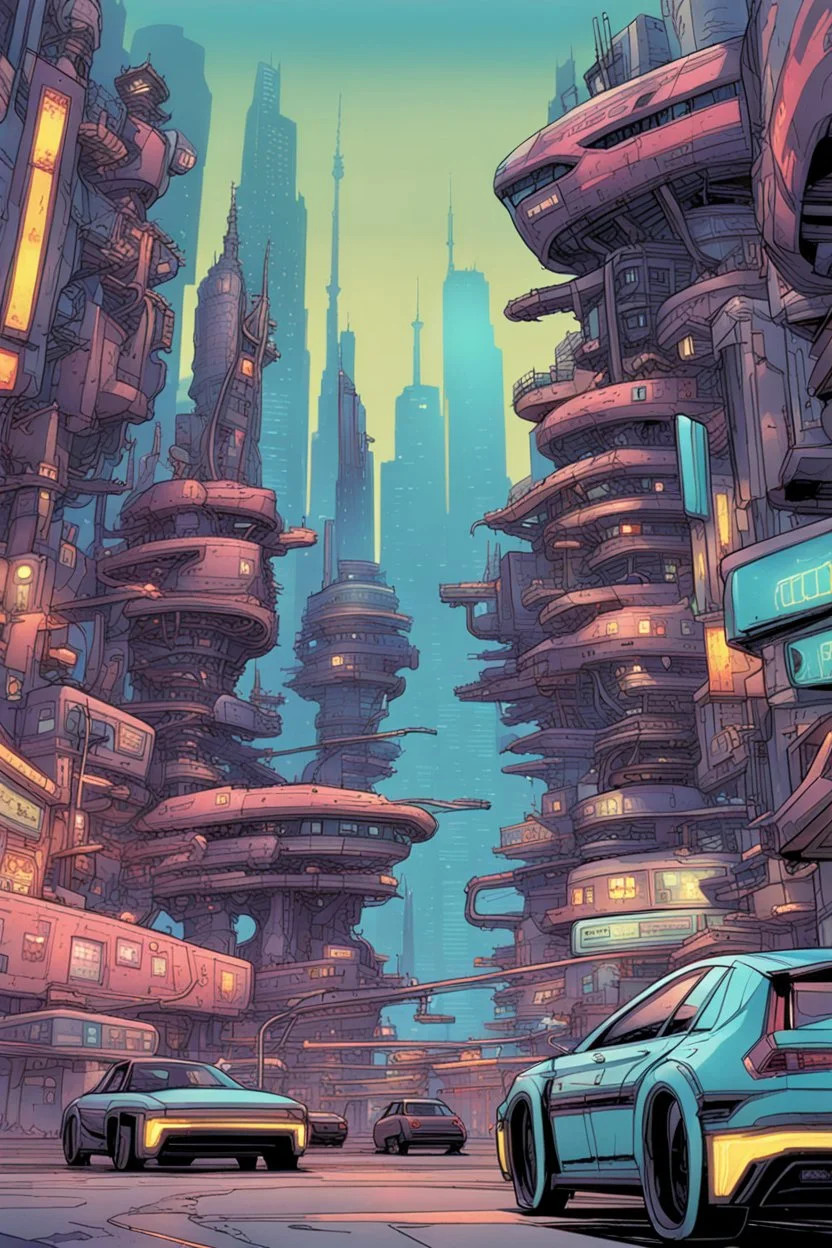 cities of the future cyberpunk in the monster stands on its hind legs