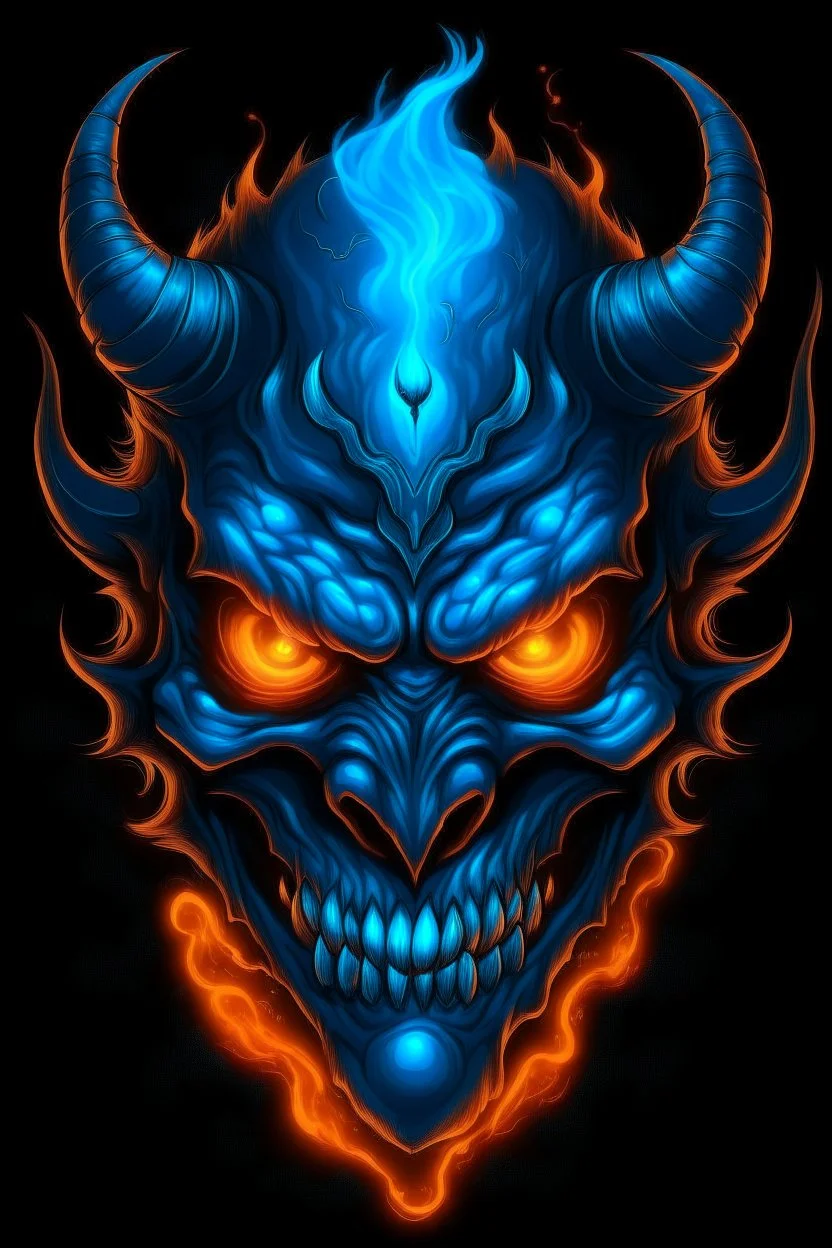 Demon with flaming light blue eyes