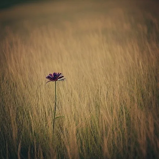 single long stem wild flower in a field, polaroid, tender, soft focus, award winning landscape photography, nature photography, r/mostbeautiful