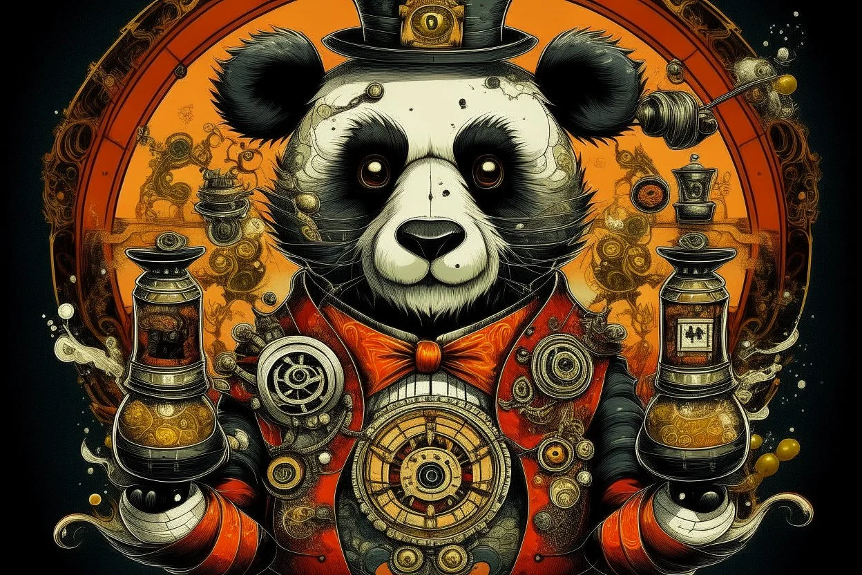 steampunk panda in moutai whiskeychinadesign