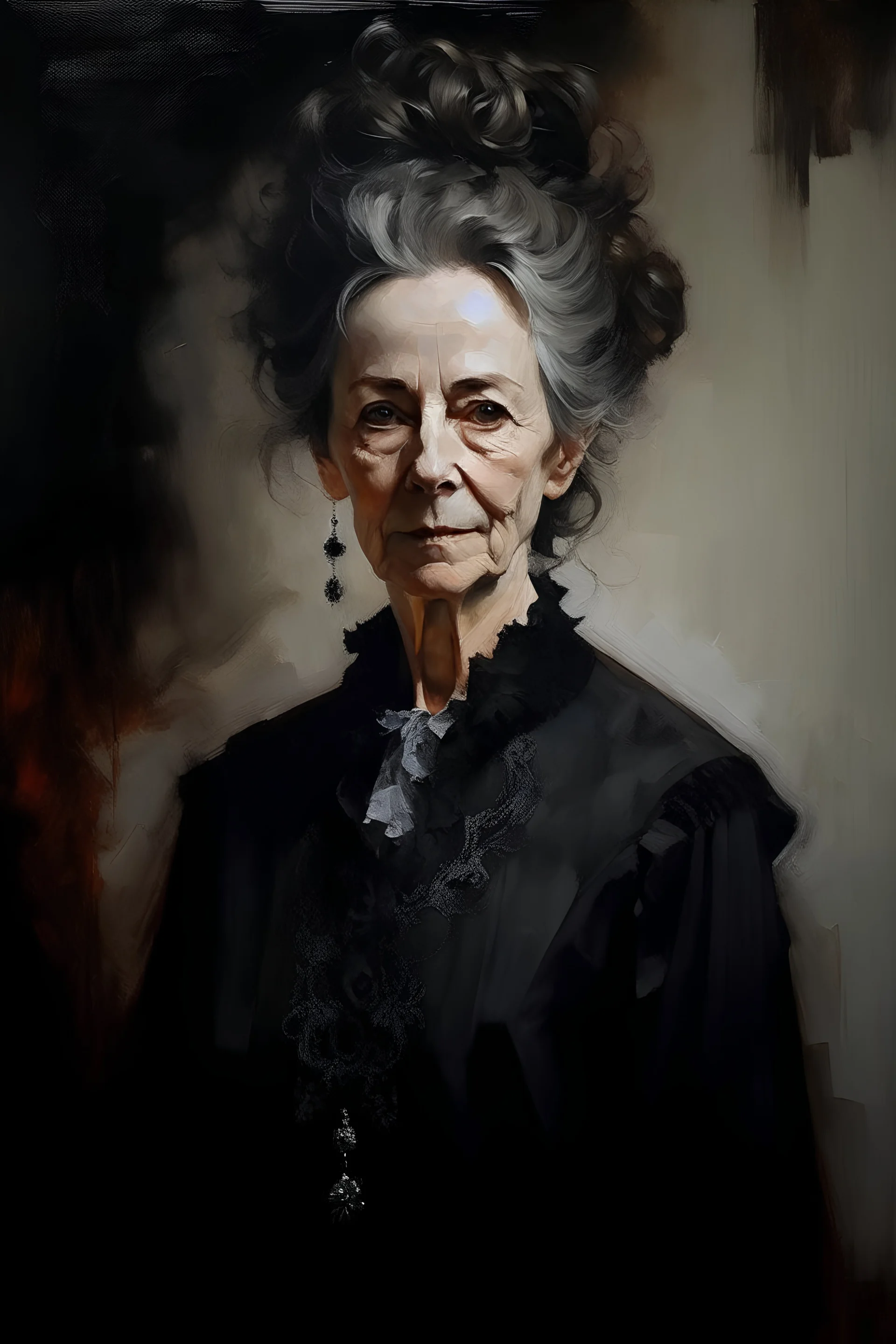 Portrait of Tabitha Potts in the style of Portrait of The Lady in Black John Singer Sergant