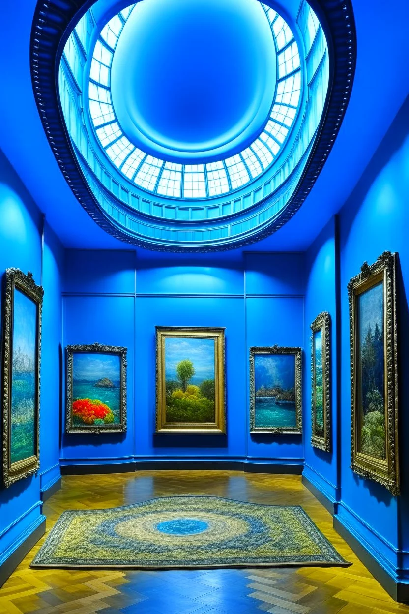 A museum for displaying paintings whose side walls are oval and made of blue glass