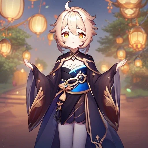potrait of genshin in genshin ((genshin)) ((genshin ingame outfit)) wearing a short skirt, black short hair, orange eyes, princess, age 17, wearing a kimono