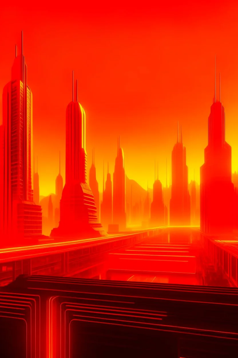 orange light futuristic city