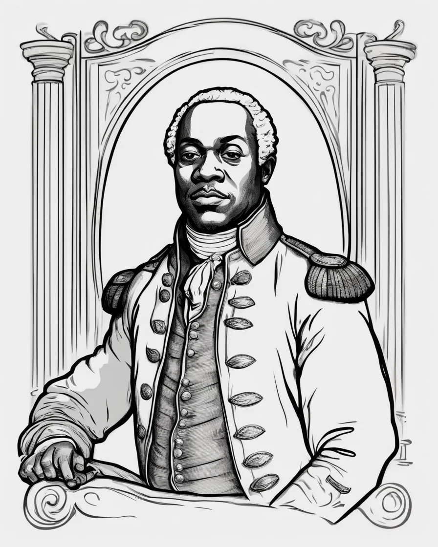 Outline art for coloring pages with Ignatius Sancho, white background, sketch style, only use black outline, white background, no shadows and well and clear outline