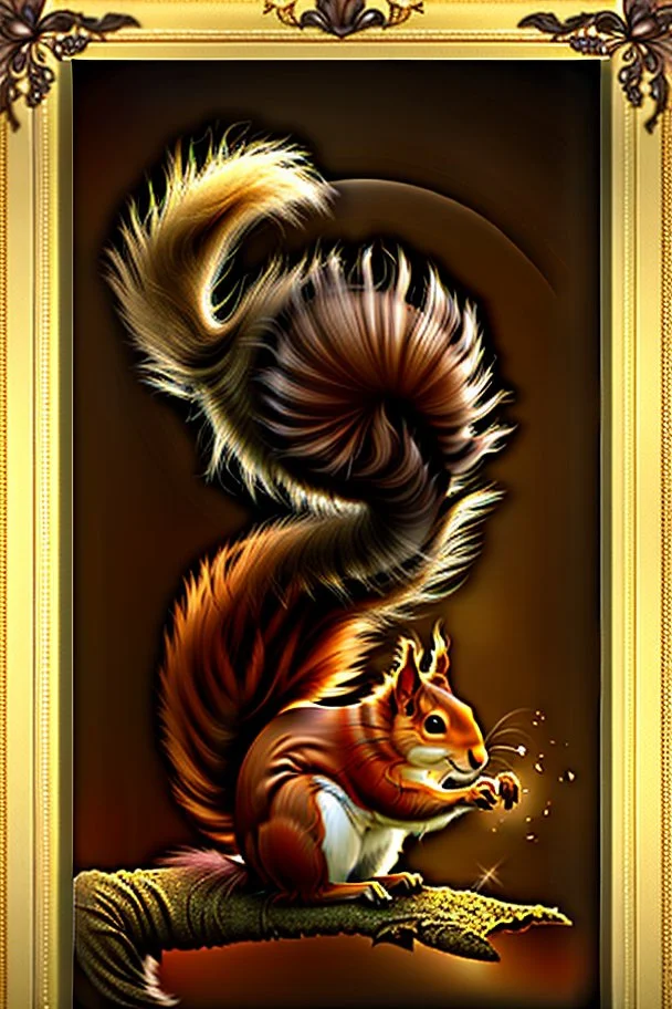 The most spectacular squirrel fight in the world in sepia with vignette and a gold frame