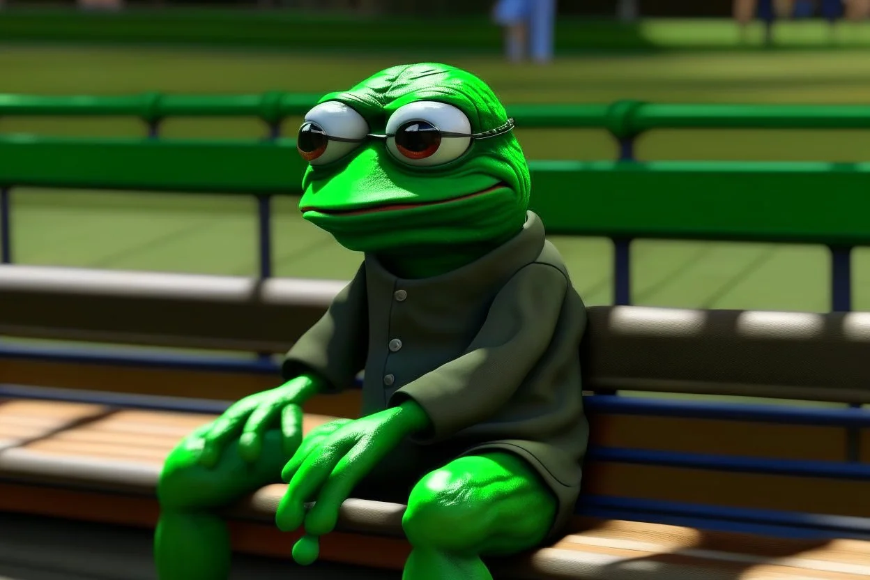 A cool Pepe sitting on the bench