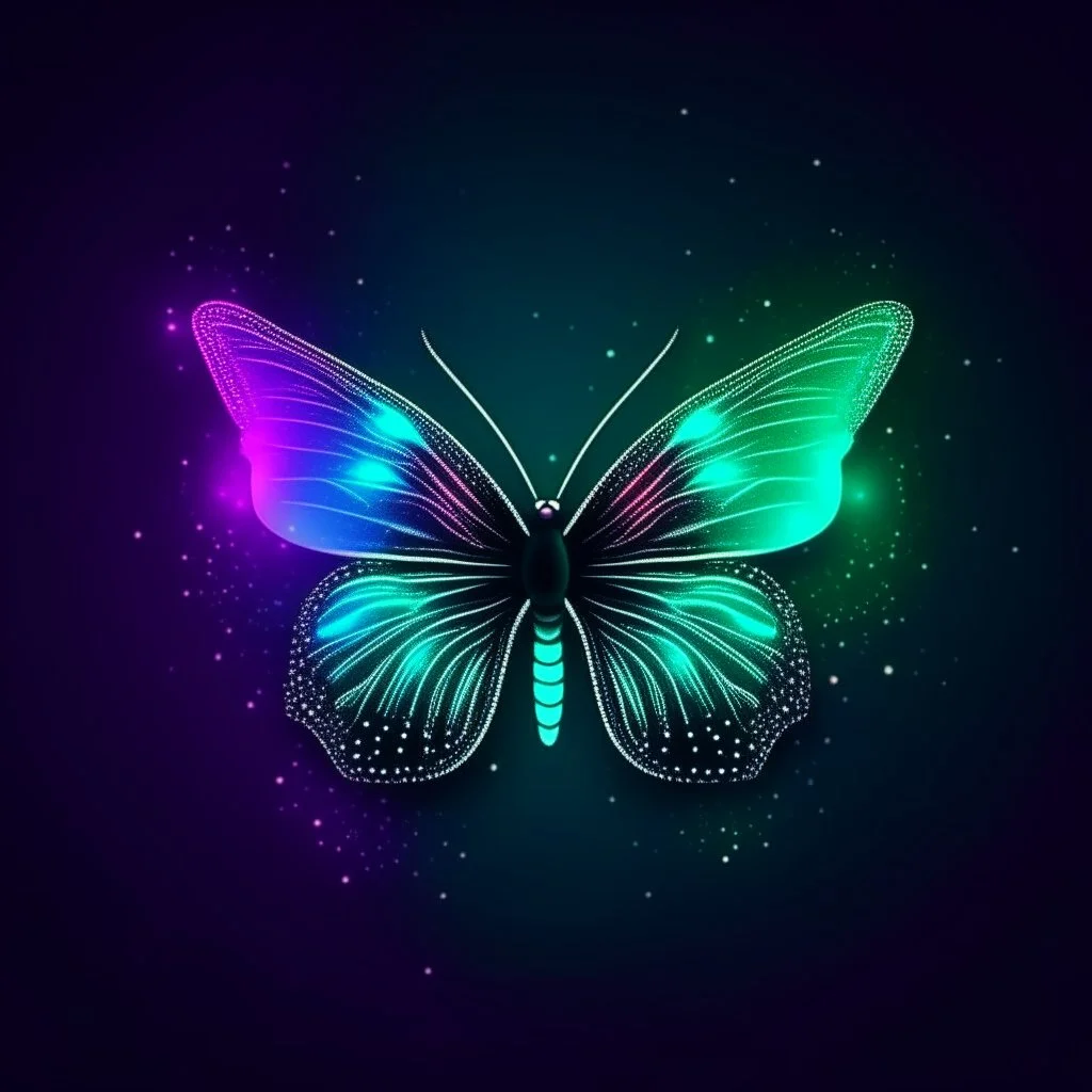 holographic glass minimal icon buttefly in cosmic background