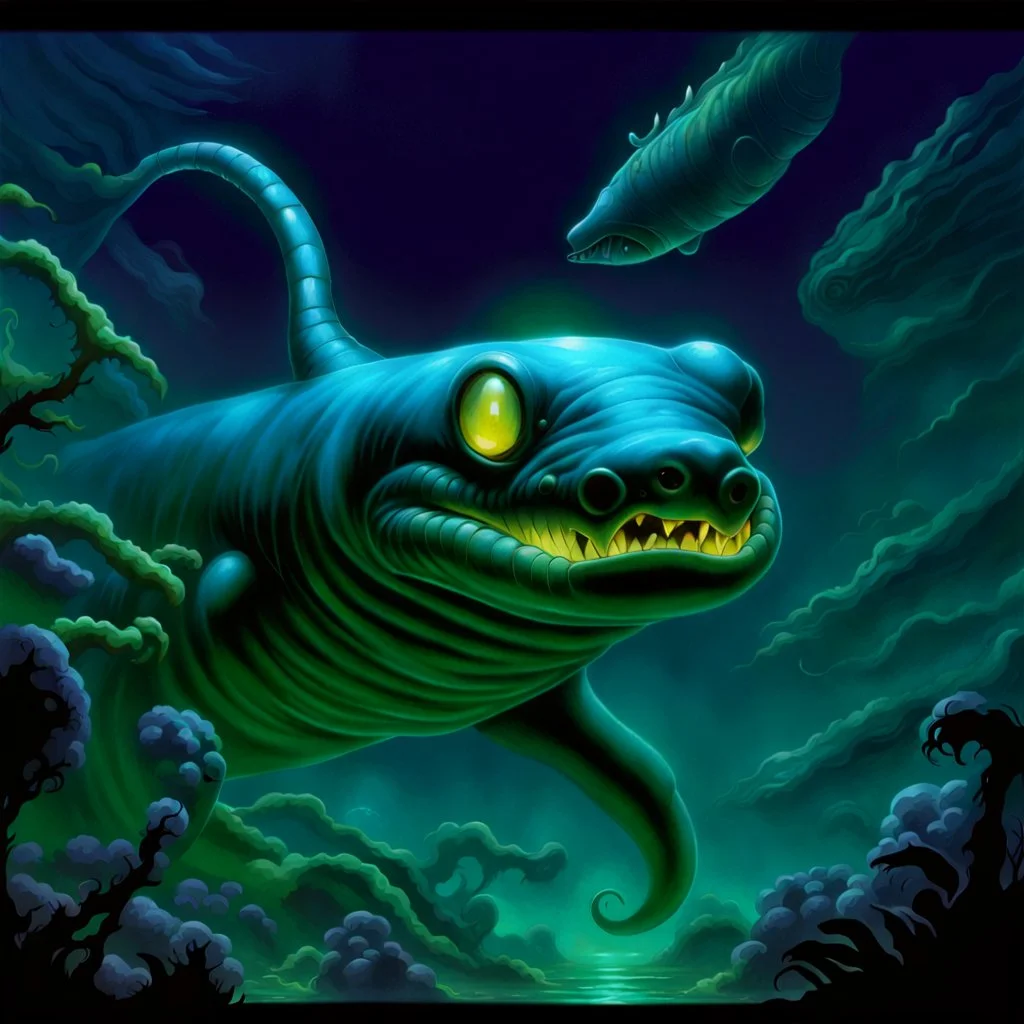 90's tcg fantasy art electric eel glowing eyes and underwater