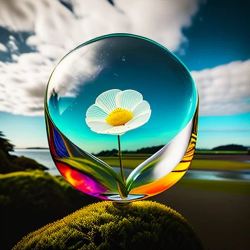 Surreal Waiizii Flower under a glass sculpture unbrella, Art by Joshy Sly,