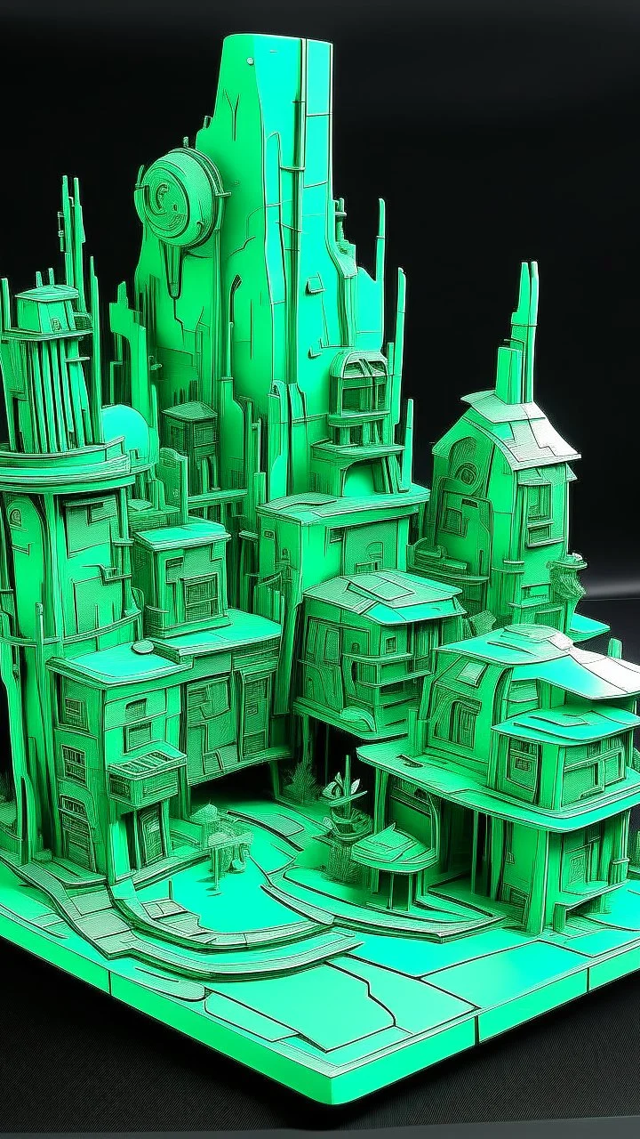 A mint colored noisy metropolis painted by Xul Solar