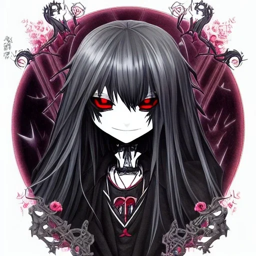 portrait anime vampire, long hair, Gothic, skulls, hyper detailed, intricately detailed, looking at viewer, arms behind back pose, gothic, skulls, ambiguous lines image, flat dimensional style, flat lines, rough drawing --ar 2:3