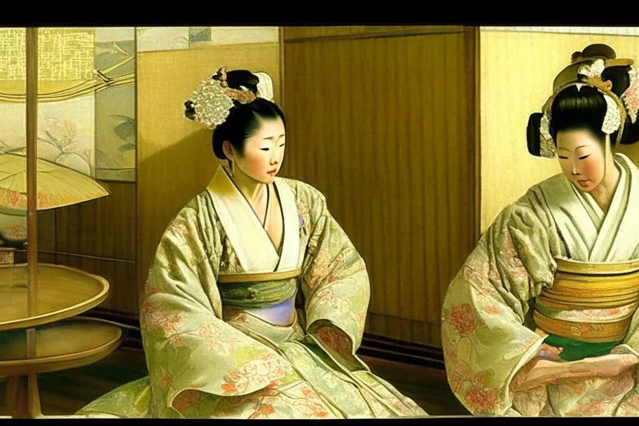 **Orientalism masterpiece of woman in geisha clothes interior is hyper detailed --ar 13:10 --v 5.1