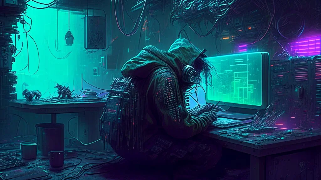 inside a cyber punk hacker space