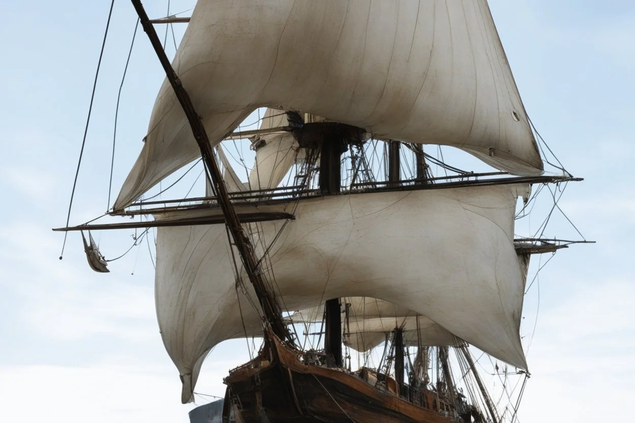 front view of a wooden ship with a spider figurehead