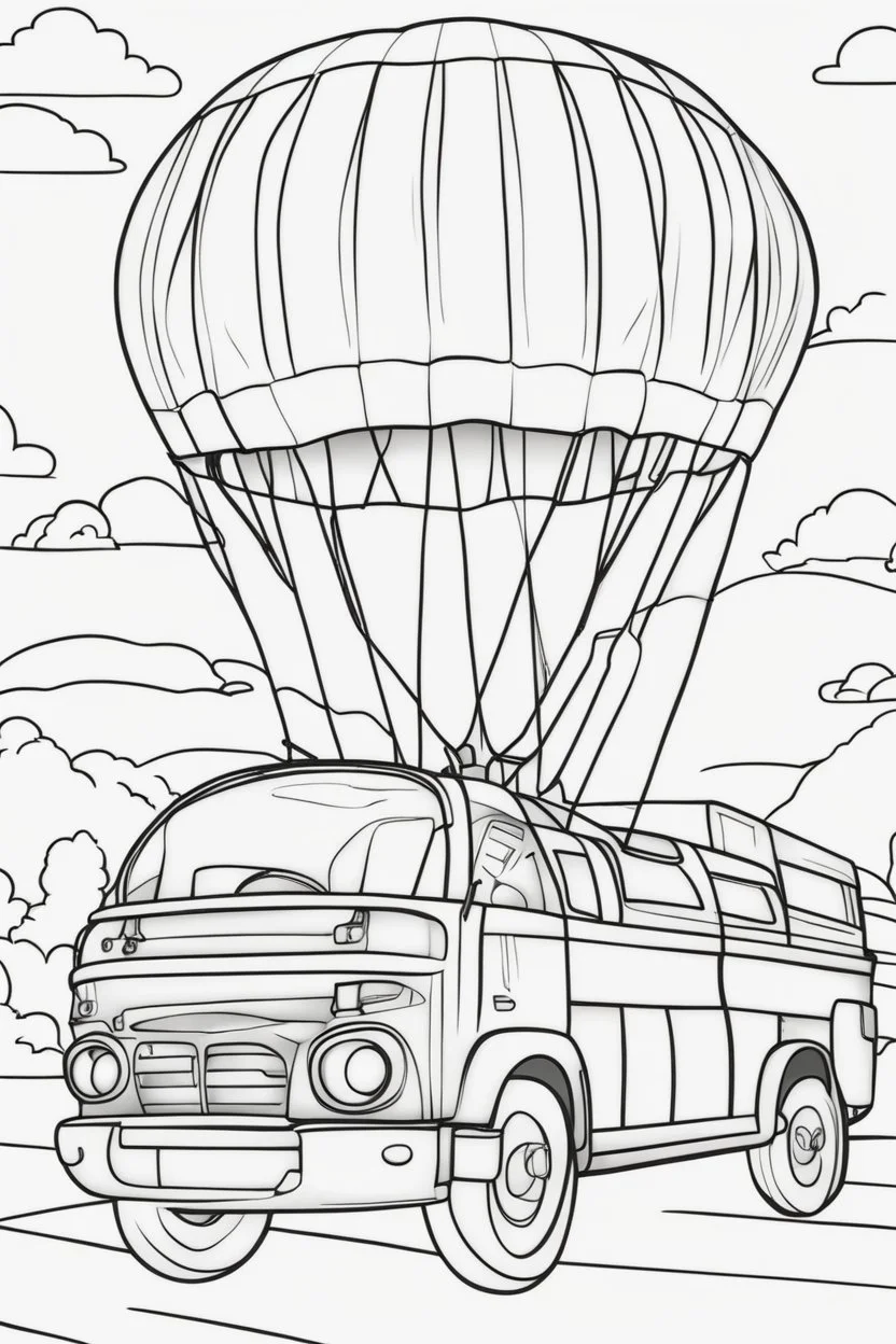 transport coloring page for kids, PARACHUTE, thick outline, low details, no shading, no color