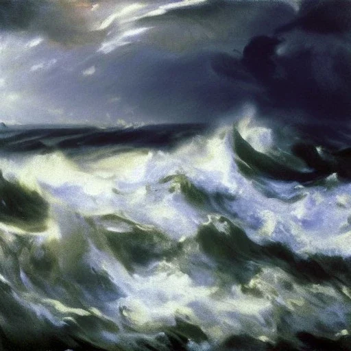 John Singer Sargent, painting, ocean, waves, lightning bolts, photo realistic, 8k, storm, blizzard, hurricane