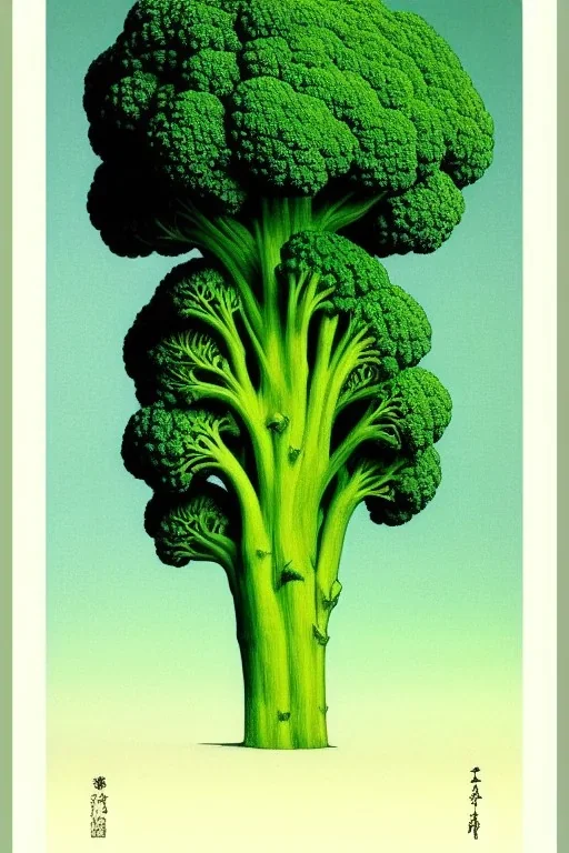 As three color image of a broccoli "insect" hybrid , by kawase hasui, moebius and edward hopper,gustave dore, colorful flat surreal design, hd, 8 k, artstation