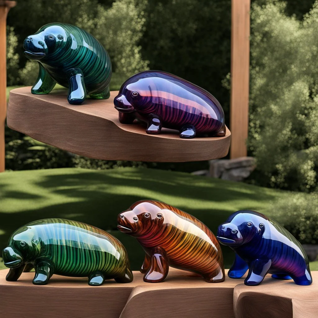 a blown glass manatee with rainbow-hued stripes, early 20th century Art Deco. Elegant and intricate detailing super realistic