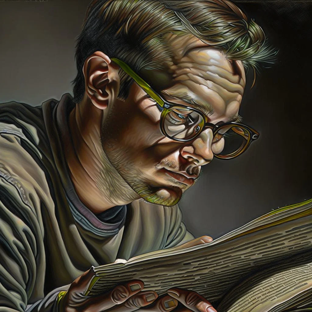 Guy reading, , portrait, highly detailed