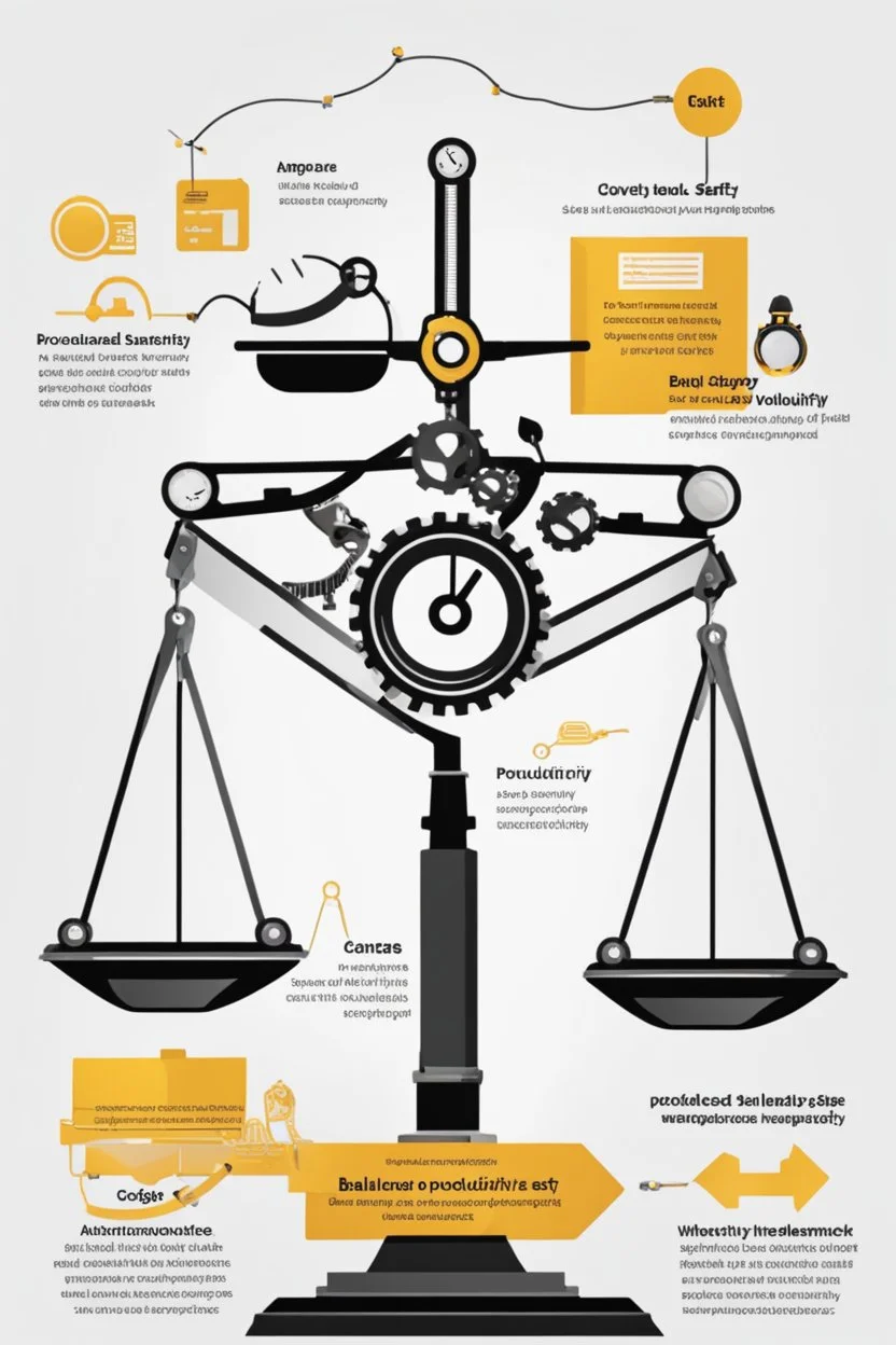 Content Art, **Featured Art:** The Balance: A balanced scale with symbols of workforce (like gears, tools) on one side and symbols of safety measures (like helmets, safety glasses) on the other. This could represent the balance between productivity and safety in the workplace. **Appearance:** Art ideas that could encapsulate and promote awareness about universal civil, public, and workforce safety and rights. Art is subjective and these ideas should serve as a starting point, adapt them to the s