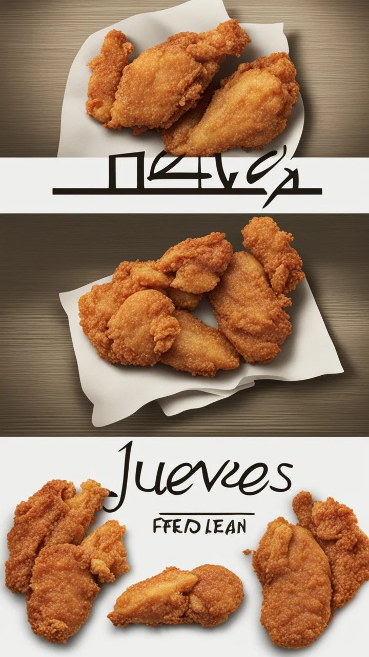 TEXT: "JUEVES" Made of fried CHICKEN, clean background