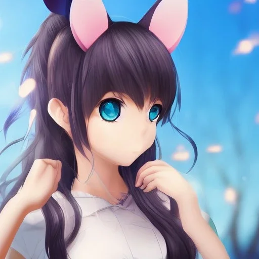  8k highly detailed Potrait of cute anime girl with cat ears with stunning aesthetic look