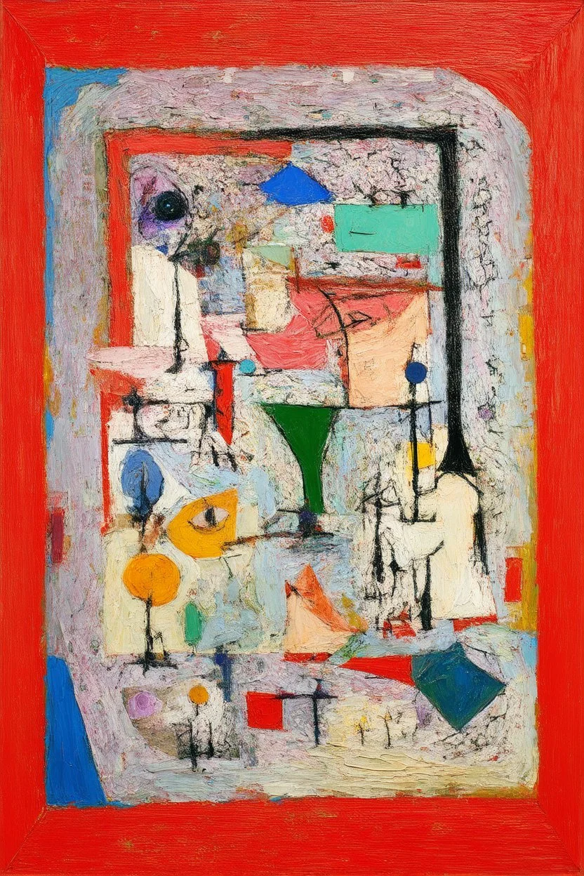 Living without a sense of self; a painting with an admixture of Paul Klee and Philip Guston