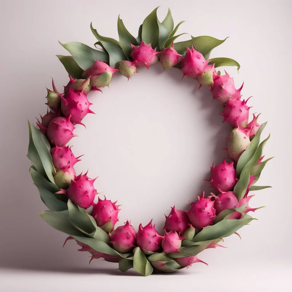 Round picture frame in the colors of dragon fruit on a light background to remove