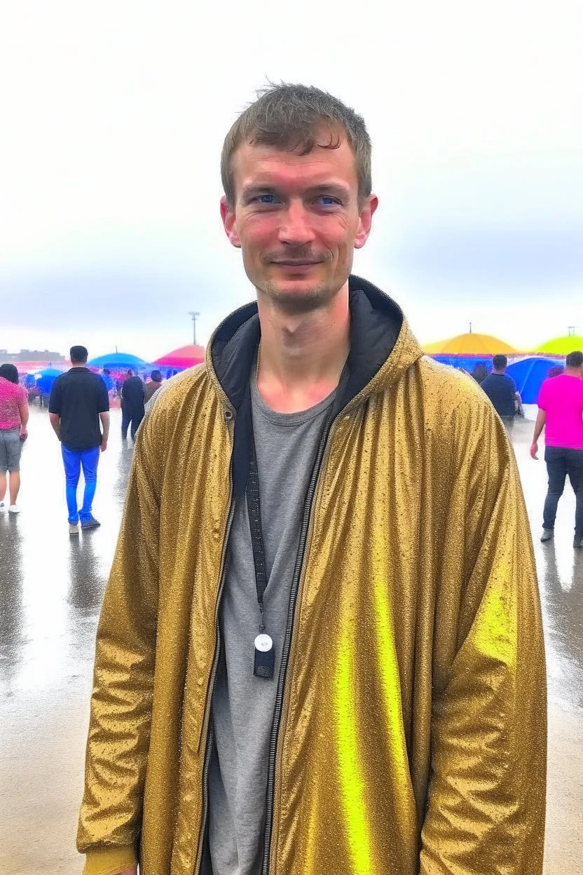 giant vitalik buterin at burning man festival in the rain