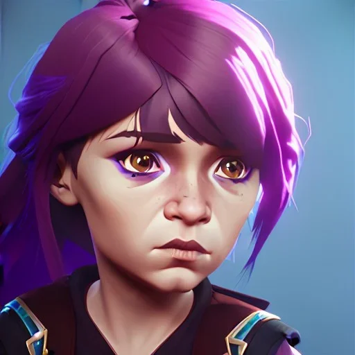 Portrait of a sweet 9 year old warlock toddler girl with brown hair with bangs and blue eyes