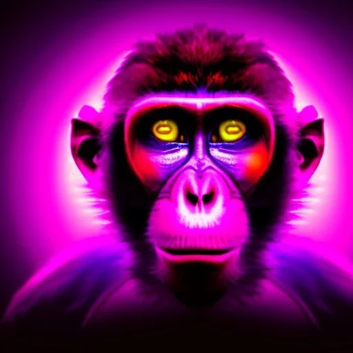 A beautiful portrait of a cyborg monkey purple neon color scheme, high key lighting, volumetric light high details psychedelic background