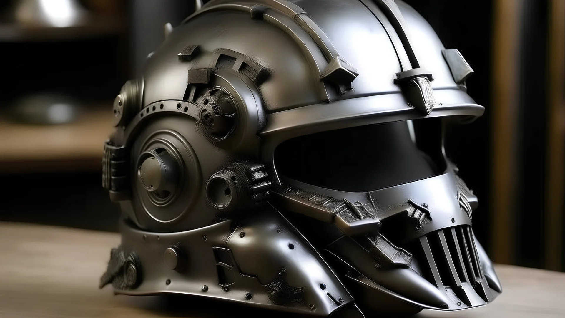 Hard cyberpunk warrior helmet saw to us