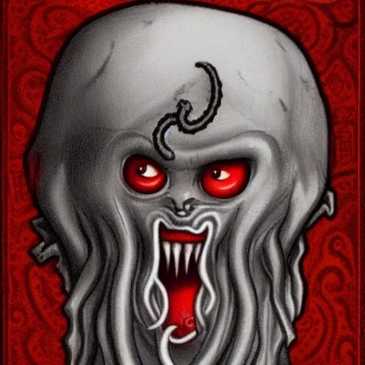 Vampire with yellow eyes with Cthulhu tentacle beard grey skin and vampire fangs and vampire bat nose as a Russian Orthodox