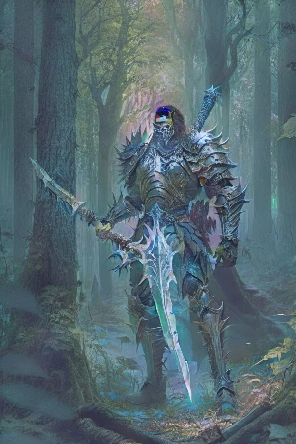 a man with a greatsword wearing heavy bone armor and a dark mask in a forest