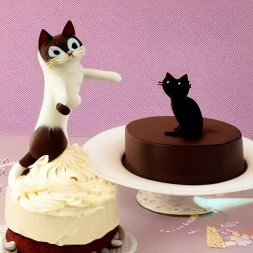 Cat dancing on a chocolaté cake