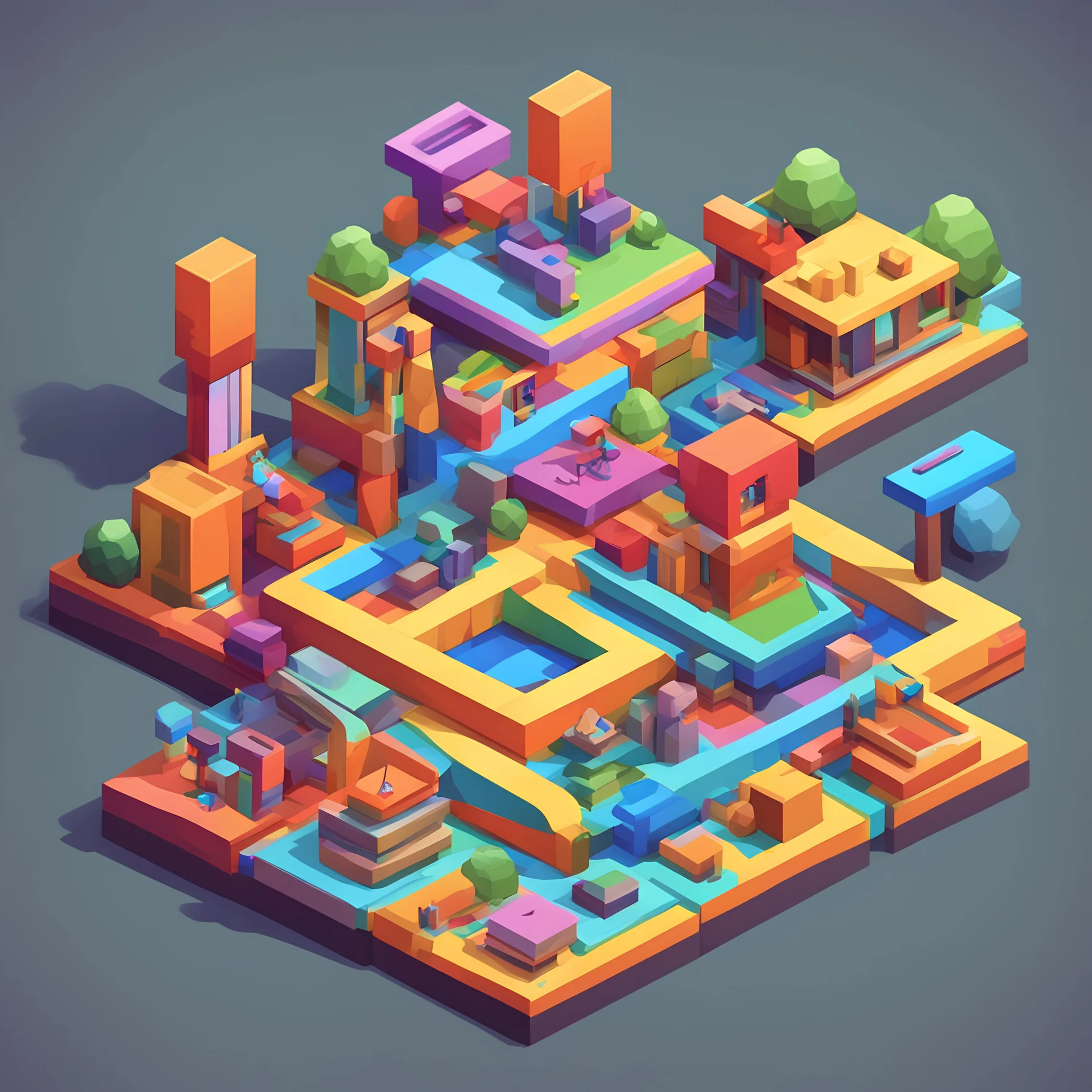 create a alphabetical latter "A" into cartoonist style model isometric top view for mobile game bright colors render game style library style