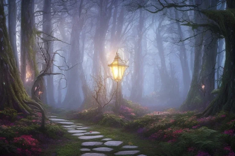  stone path lanterns forest