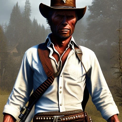 a Portrait of Clint Eastwood as a red dead redemption game character.style by,Chie Yoshii,earnst haeckel,james jean.