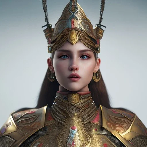 portrait of a warrior with ottoman godddes beautiful girl themed armour, extremely detailed, UHD, 8k,The close-up camera effect,sharp focus, perfect position,hyperphotorealistic, unreal engine 5, octane render