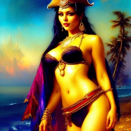 Drawing of beautiful face busty pirate woman,sweet stare,tropical beach,treasure map, parrot pet,ancient leather armor, balanciaga fashion clothe painting by gaston bussiere, greg rutkowski, yoji shinkawa, yoshitaka amano, tsutomu nihei, donato giancola, tim hildebrandt, oil on canvas, cinematic composition, extreme detail,fit full head inside picture,16k