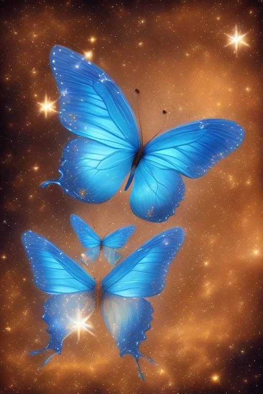 Luminous blue butterfly and manure full of stars