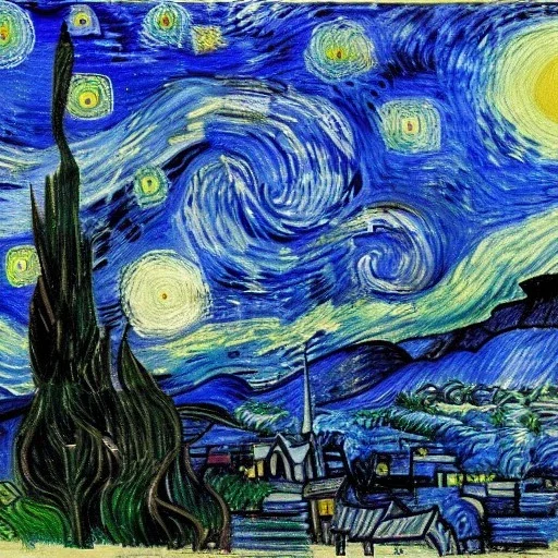 Drawing of a city at night Vincent van Gogh style