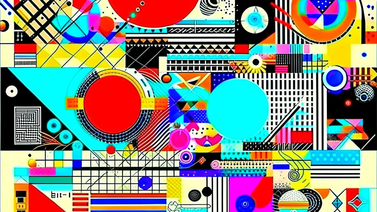 collage and abstract geometric composition, with various shapes, objects and vaterials