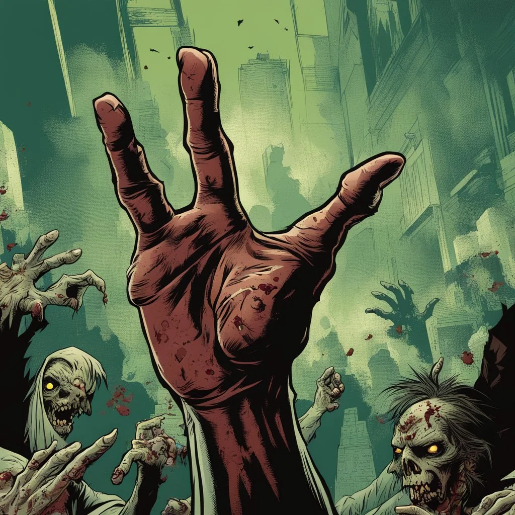 zombie hand pointing, comic book, illustration,