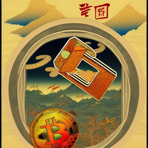 Ukiyo-e styled art bitcoin sign