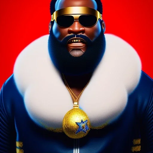 pixar style full body shot of Clubber Lang, thick gold chains around neck, photorealistic face, fluffy beard, wearing boxing gloves, highly detailed, badass, pity the fool, 8k, post-processing, epic composition, sharp focus, unreal engine, octane render, eiichiro oda, ilya kuvshinov, Dorina Costras, frank miller