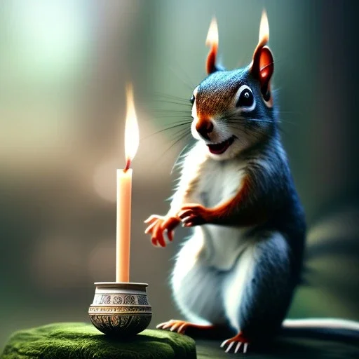 a cute litte squirrel wearing Hanfu, holding a large candle, BK complex detail, cinema, reality, detail, octane rendering, stoic cinematic 4k epic detailed photograph shot on kodak detailed bokeh cinematic hbo dark moody 8k, 85mm f/16 by leica