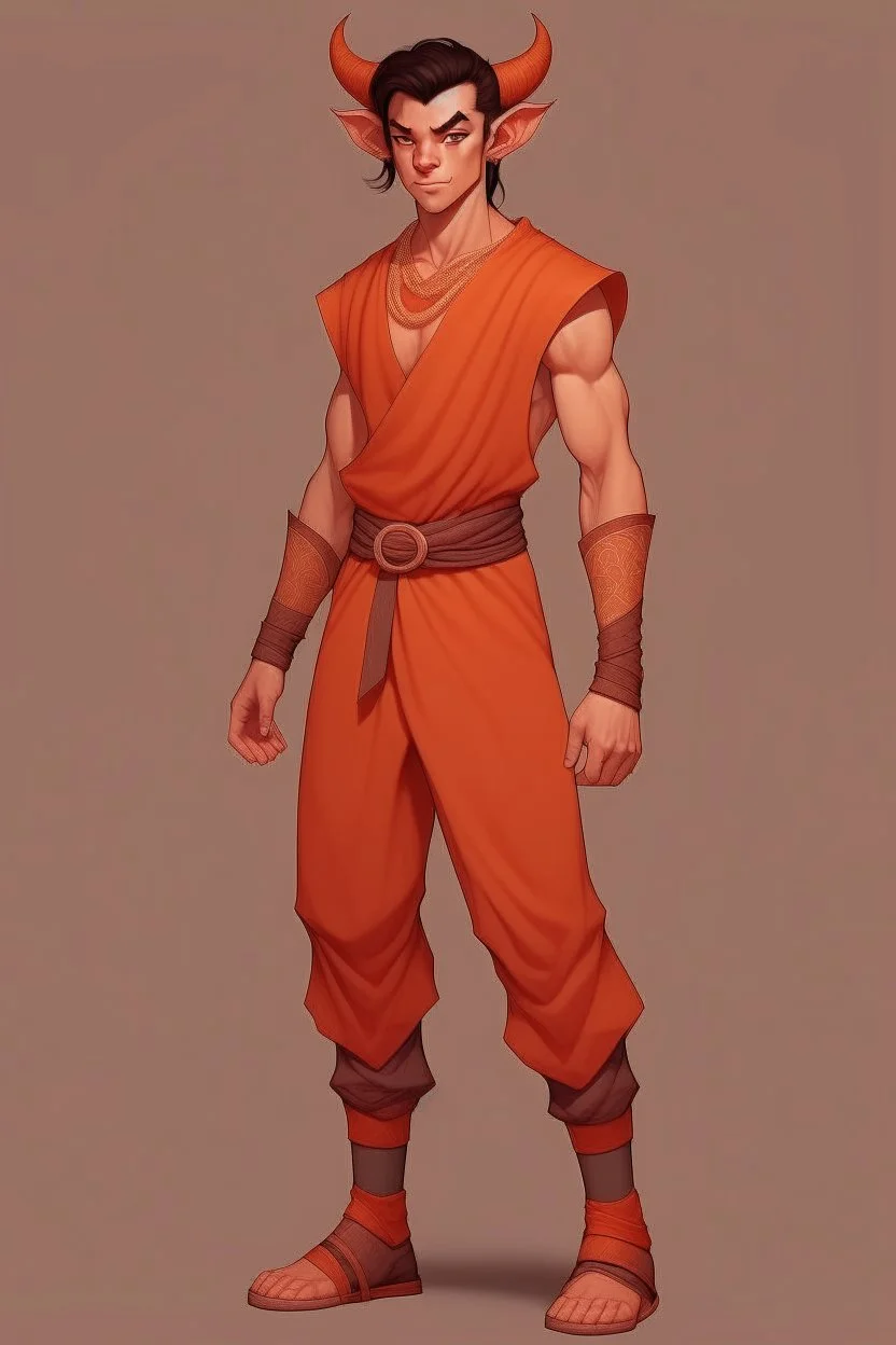 Full Body, Male Tiefling Bulk, monk, outfit like goku