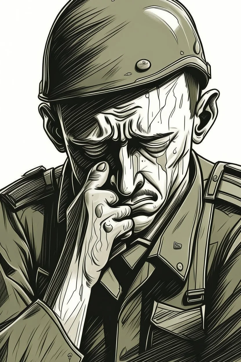 Drawing of a soldier crying